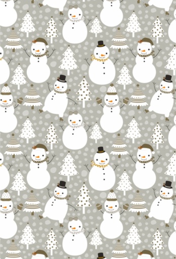 [K1050150-50] AKTIE Kerstpapier Snowmen And Tree Grijs 50cm x 200meter