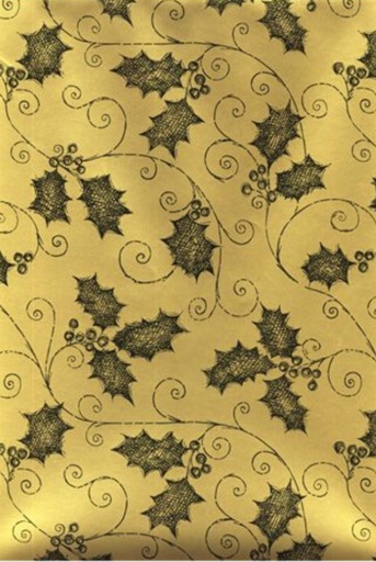 [K1050151-50] AKTIE Kerstpapier Metallic Sleeve leaf Gold 50cm x 100meter