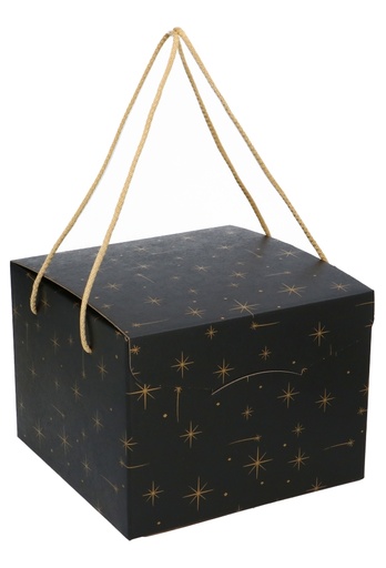 [K1271469] Geschenkdoos Zwart Stars & Koord 24.5x24.5x18cm 30stuks