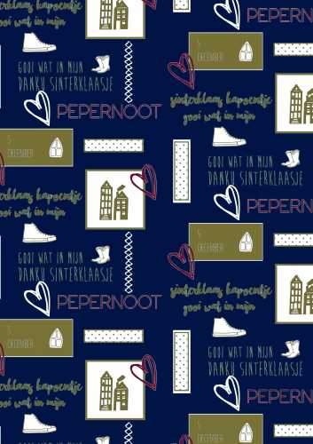 [1202049] Sintpapier Trendy Love Sint Donkerblauw En Goud 30cm x 125m OP IS OP