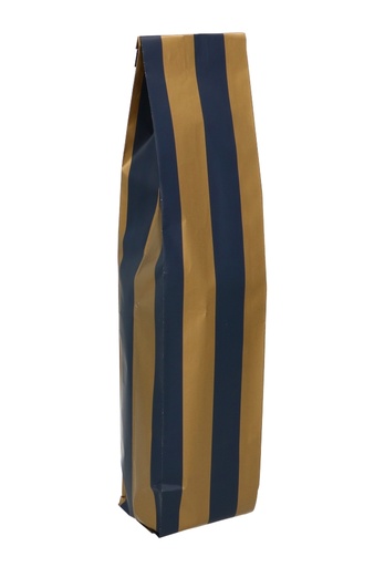 [K1171262] Wijnzak Geribbeld Kraft Streep Goud & Blauw 8.5x42cm 50stuks