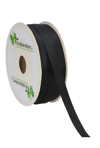 [K1300044] Satijn Dubbel Lint 12mm x 100 meter Zwart