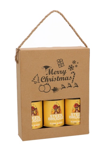 [1180029-KERST] Bierverpakking Merry Christmas Kraft 3 flesjes Bier 33cl Koord 10stuks