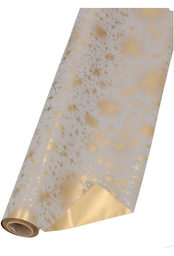 [K1080143] Cadeaufolie Dubbelzijdig Golden Stars 70cm x 25meter