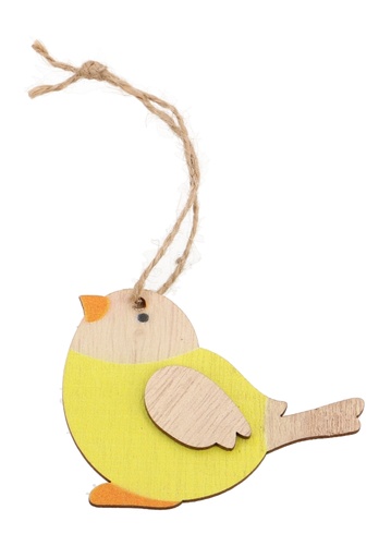 [K1340848] Houten Deco Birdie Yellow & Koordje 5.3 x 7cm 24stuks