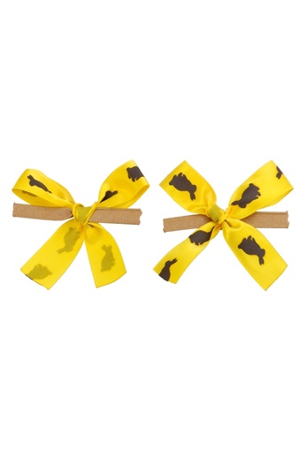 [K1420301] Strikje Satijn Geel Haas Chocolade Met Kraft Clip 7x4cm 250stuks