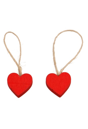 [K1340850] Decoratie Hanger Houten Hartje Rood & Koord 2cm 24stuks