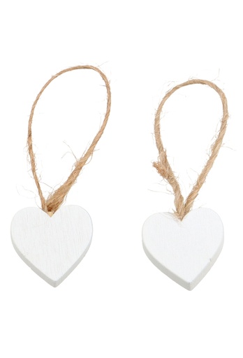 [K1340851] Decoratie Hanger Houten Wit Hartje & Koord 2cm 24stuks