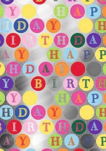 [1050680-50] Geschenkpapier Metallic Birthday Circles Multi Color 50cm x 100meter