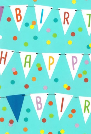 [1051302-50] Kadopapier Coated happy birthday flags aqua 50cm x 200meter