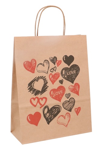 [1930013-KRAFT] Papieren Draagtas Kraft Hartjes Love A5 24x11x31cm 50stuks