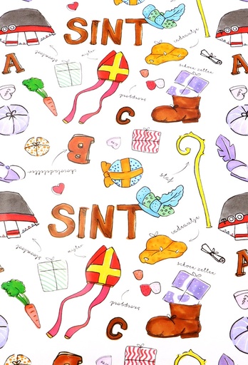 [K1470076] Kadopapier Consumentenrollen Sint Pakjes Avond 70cm x 2meter 1stuks
