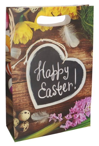 [K1110436-10ST] Papieren Paastasjes Happy Easter Met Handgreep 24x9x36cm 120gr 10st