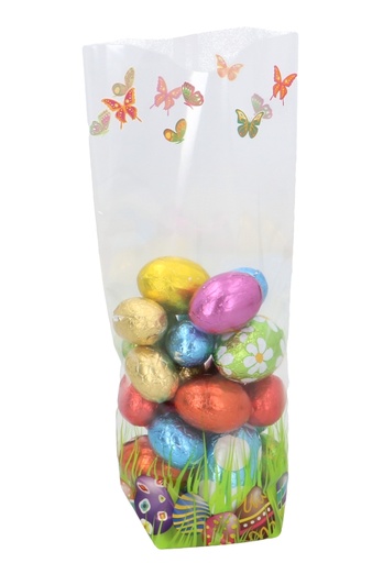 [K1250044] Cellofaan Zakjes Pasen Eitjes & Vlindertje 12x4x26cm 100stuks