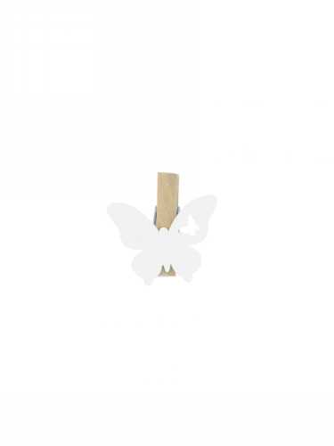 [K1340624-34ST] Houten Deco Naturel Knijper Met Vlinder Wit 3 x 3.5cm 34stuks