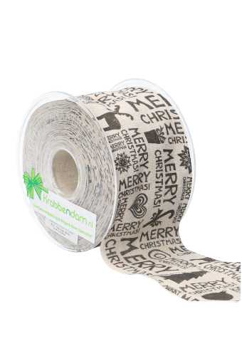 [K1390831] Luxe Kadolint Naturel & Merry Christmas Zwart 63mm x 10meter