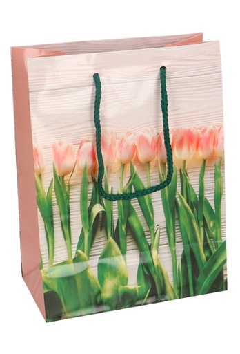 [K1110842] Kadotasjes Bloem Tulp Roze  Medium 18x10x23cm 12stuks