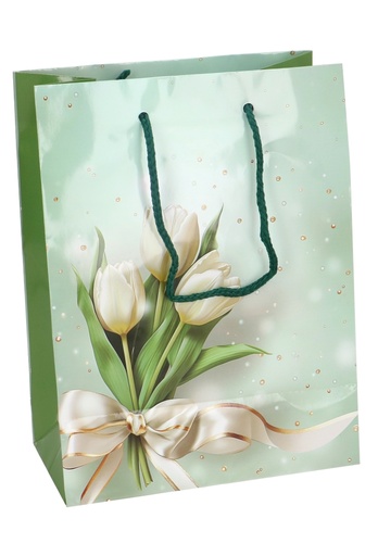 [K1110843] Kadotasjes Bloem Witte Tulp Medium 18x10x23cm 12stuks